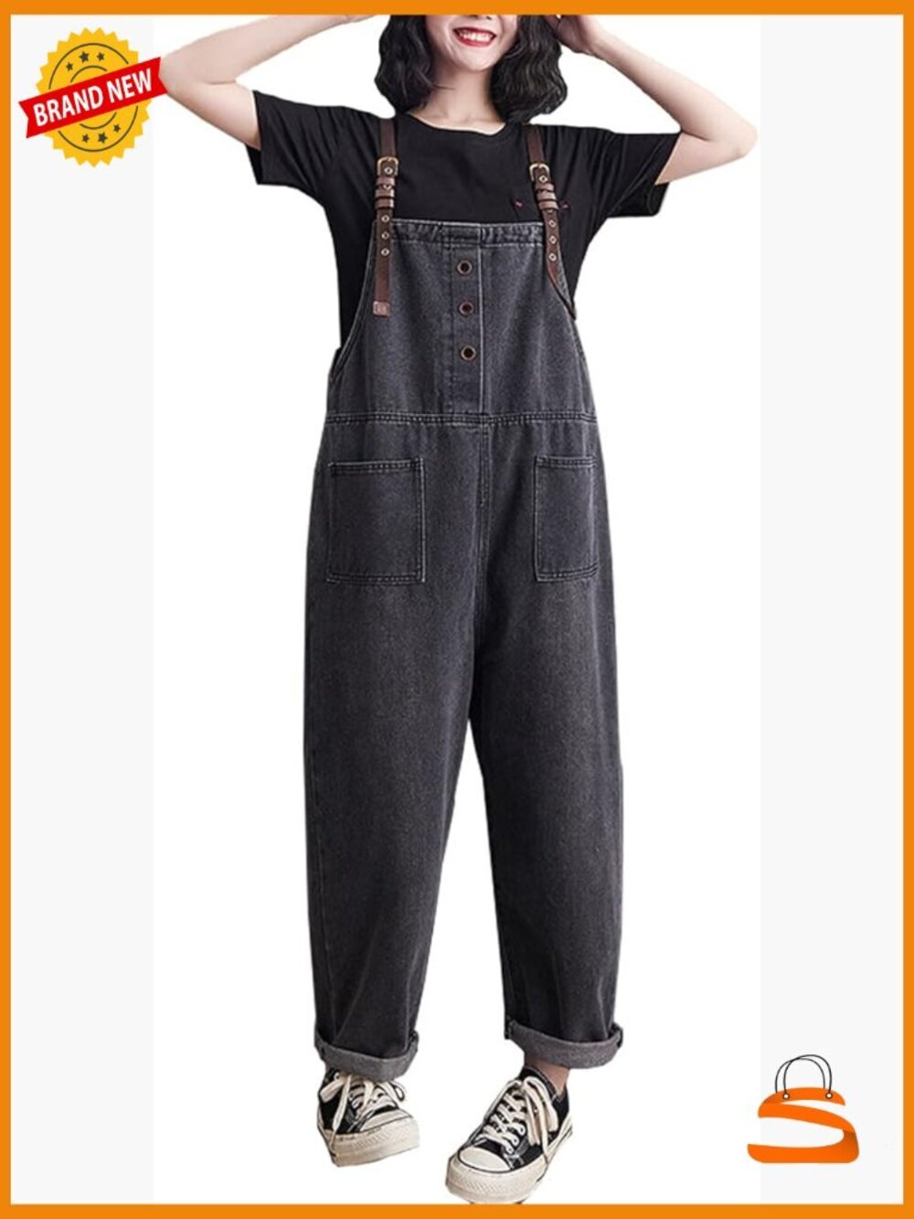 Women's Loose Baggy Denim Overalls Casual Vintage Stretch Bib Jumpsuit